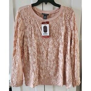 Adrianna Papell Lace Top XL Pink Blush Long Sleeve Floral Overlay NWT